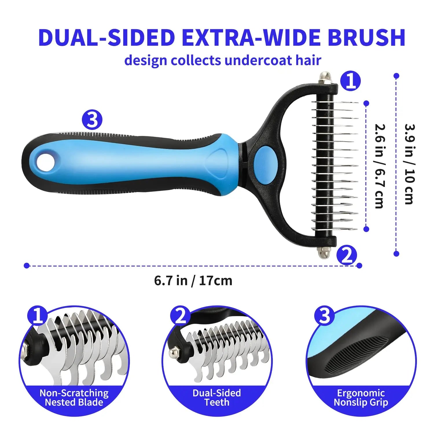 Brosse anti-poils professionnelle pour chien et chat - Elimine les poils mort sans douleur